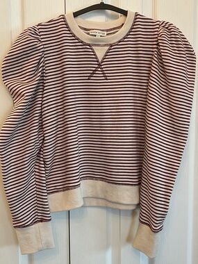 Moon River Puff Sleeve Sweatshirt Burgundy Stripe Size L EUC